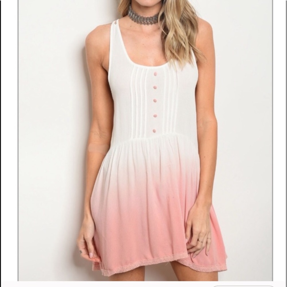 Ivory/Pink front button tab baby doll dress.